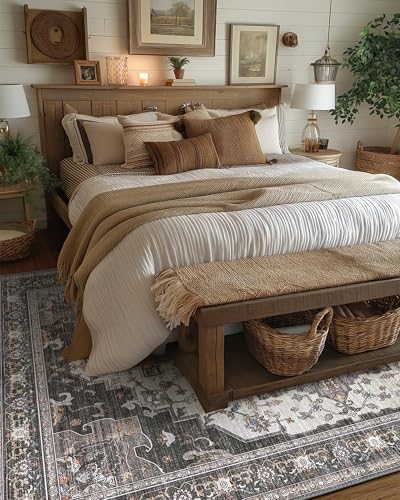BEIMO Area Rugs 6x9 for Living Room Bedroom, Modern Modern Vintage Boho Washable Large Rug Soft Rug, Low Pile Floor Carpet with Non Slip Backing for Dining Room,Dark Grey