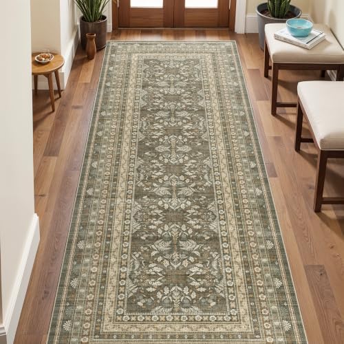 Ksrau 3x8 Runner Rug Kitchen Washable: Non-Slip Rugs for Floor Taupe Ivory