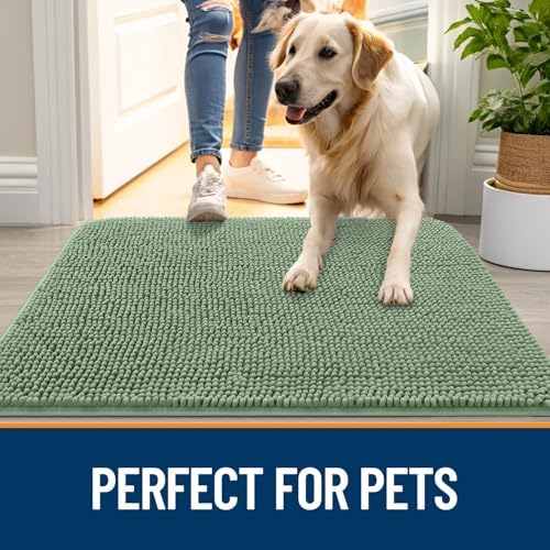OLANLY Dog Door Mat for Muddy Paws 59x20, Super Absorbent Chenille Mud Mat
