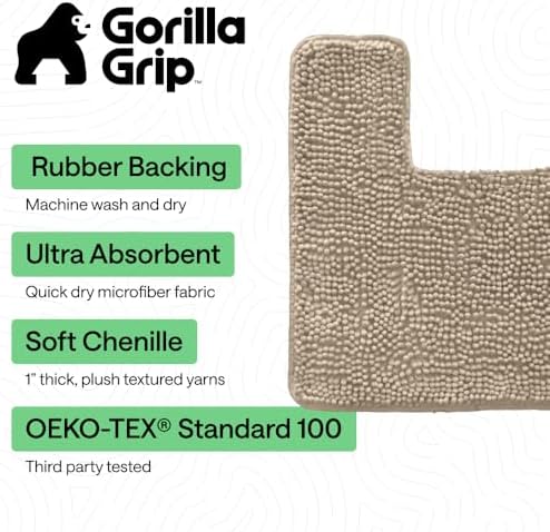 GORILLA GRIP Chenille Bath Rug Mat for Square Toilet Base, 24x19 Beige
