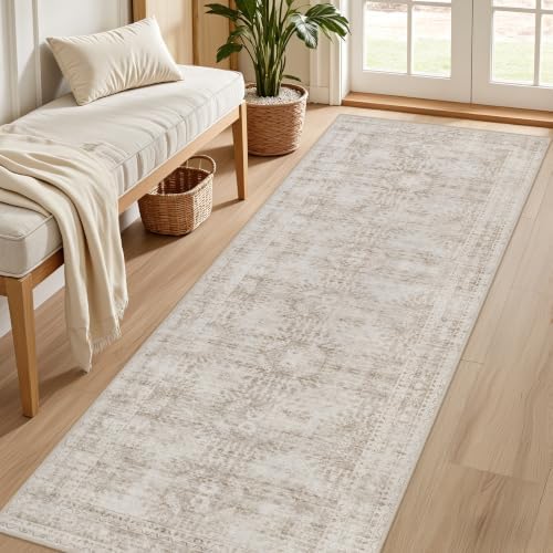2x8 Hallway Washable Runner Rug: Neutral Kitchen Carpet Brown