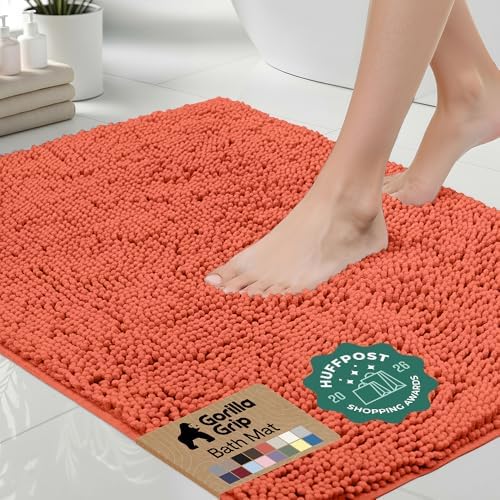 GORILLA GRIP Bath Rug Mat for Bathroom, Absorbent Chenille, 36x24 Coral