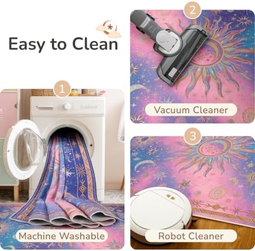 Vacuum-Friendly, 6x9 Washable Area Rug, Pink Blue Purple