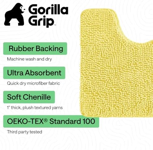 GORILLA GRIP Chenille Bath Rug Mat for Oval Toilet Base, 24x19 Yellow