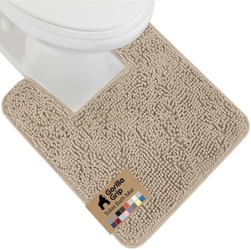 GORILLA GRIP Chenille Bath Rug Mat for Square Toilet Base, 24x19 Beige