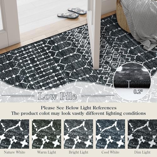 Lahome Moroccan Black Area Rugs 6x9 Living Room - Non-Slip Backing Ultra-Thin Large Throw Stain Resistant Dining Room Rugs for Under Table, Geometric Print Modren Soft Carpet for Bedroom Office Hana