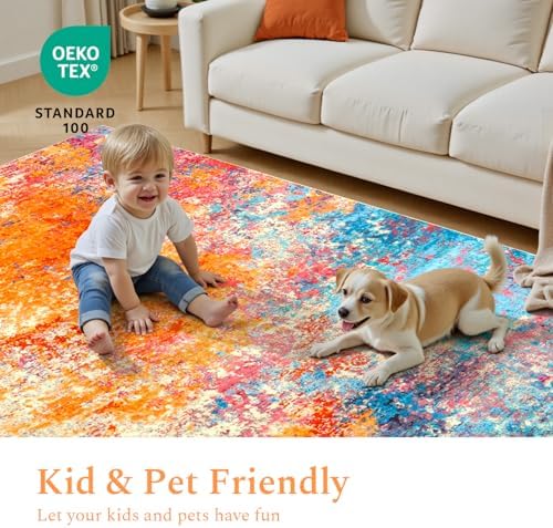 Rugflix 2x6 Runner Rug for Hallway, Washable Colorful Rainbow Runners