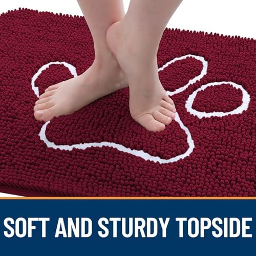OLANLY Dog Door Mat for Muddy Paws 70x32, Paw Print Design Chenille Mud Mat