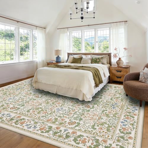 Amada Floral Washable Area Rug,8'x10',Light Beige