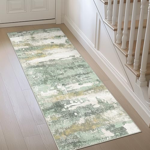 BEIMO 2x8 Green Abstract Runner Rug, Washable Non-Slip for Hallway
