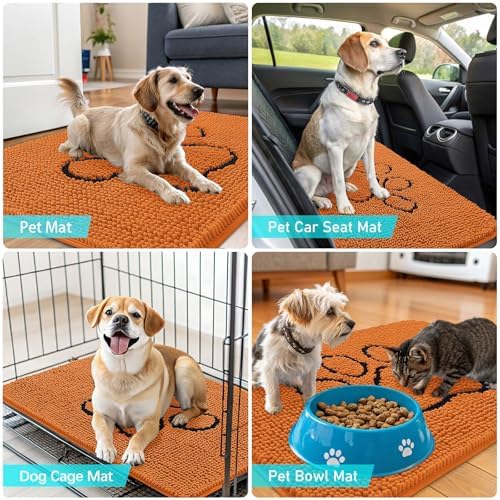 OLANLY Dog Door Mat for Muddy Paws 36x24, Paw Print Design Chenille Mud Mat