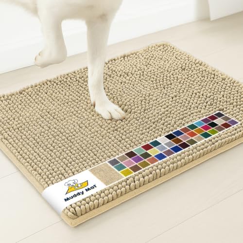 Muddy Mat® | Super Water Absorbent Door Mat Indoor, Microfiber Quick Dry Chenille Entryway Rug, Slip Resistant Front Door Mat, Indoor Mats for Entryway, Machine Washable Pet Rug, Sand 24" x 44"
