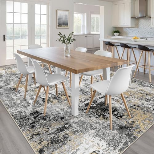 LOONGRUG 6x8 Area Rug Washable Neutral Modern Living Room Rugs Black Gold