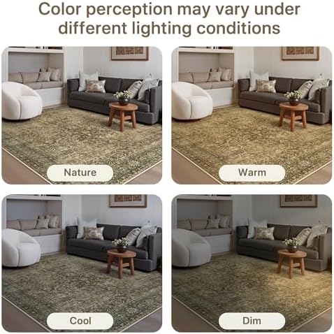 Bavni 6x9 Area Rugs for Living Room, Washable Low Pile, Brown Olive