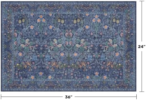 Navy Blue Washable 2x3 Entry Rug - Small Front Door Mats Indoor, Non-Slip Boho Bathroom Rugs, Vintage Dark Decor for Kitchen, Entryway