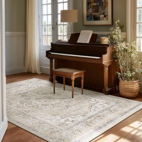 Washable Living Room Area Rug: 4x6 Bedroom Rug Non Slip Soft Boho Carpet