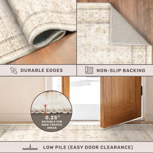 Farmhouse 6x8 Area Rug for Living Room, Beige Cream Large Rug for Bedroom, Dining Room & Home Office, Soft Modern Carpet for Neutral Home Decor, Non-Slip Washable Floor Rug for High-Traffic Areas