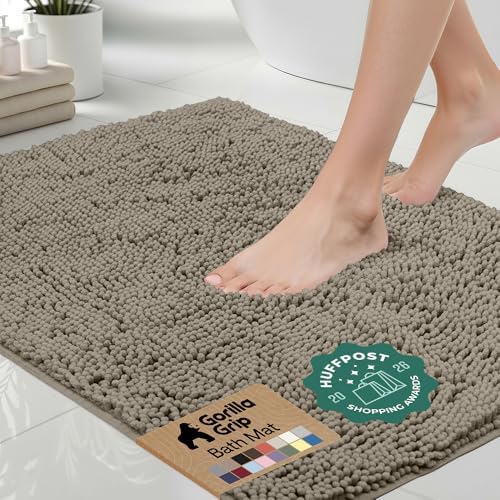 GORILLA GRIP Bath Rug Mat for Bathroom, Absorbent Chenille, 60x24 Latte