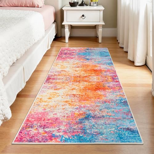 Rugflix 2x6 Runner Rug for Hallway, Washable Colorful Rainbow Runners