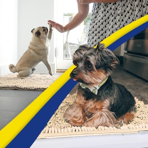 Muddy Mat® | Super Water Absorbent Door Mat Indoor, Microfiber Quick Dry Chenille Entryway Rug, Slip Resistant Front Door Mat, Indoor Mats for Entryway, Machine Washable Pet Rug, Beige 24"x72"