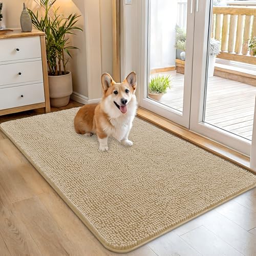 OLANLY Dog Door Mat for Muddy Paws 45x27, Super Absorbent Chenille Mud Mat