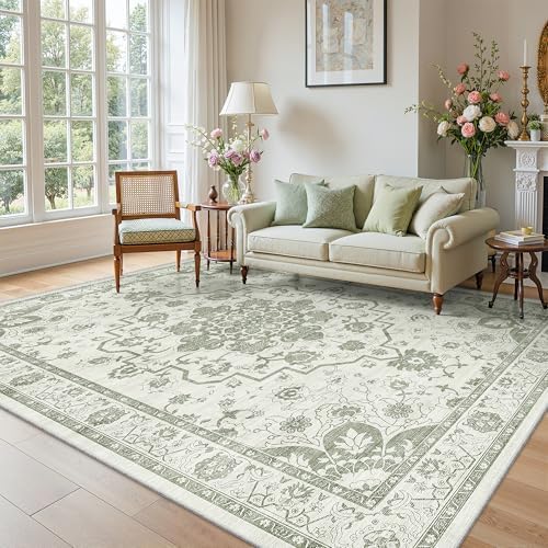 Madane 8x10 Area Rugs for Living Room, Washable Soft Rug Green/Ivory