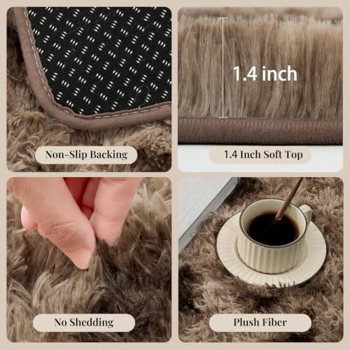 PLHXFR 6x9 Area Rug Living Room: Fluffy Bedroom Soft Shag Rug Coffee Brown
