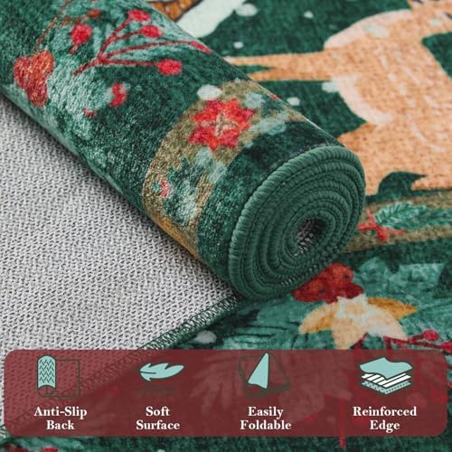 Rugxara Christmas Rug 2x3 Small Entryway Kitchen Bathroom Rugs, Green