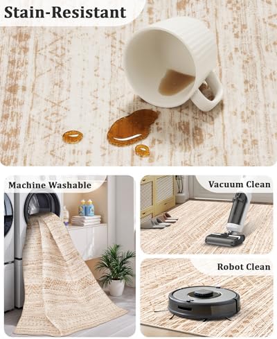 Miukiki 6x9 Area Rug Washable Non Slip Rug for Living Room Beige