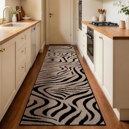 YIHOUSE Zebra Hallway Runner Rugs 2x8: Taupe Bathroom Rug Washable