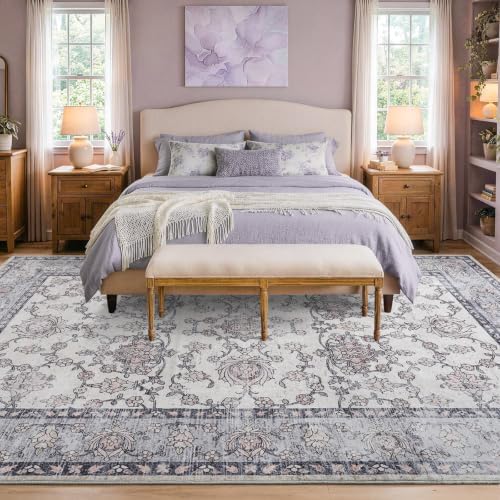 6x9 Washable Non-Slip Area Rug for Living Room(Gray Purple)