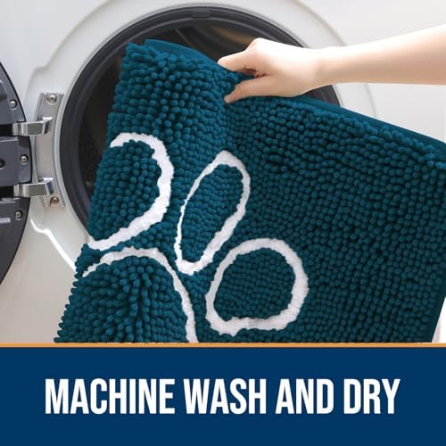 OLANLY Dog Door Mat for Muddy Paws 47x24, Paw Print Design Chenille Mud Mat