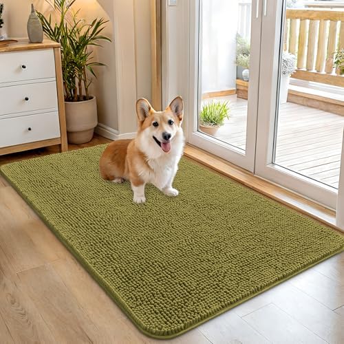 OLANLY Dog Door Mat for Muddy Paws 45x27, Super Absorbent Chenille Mud Mat