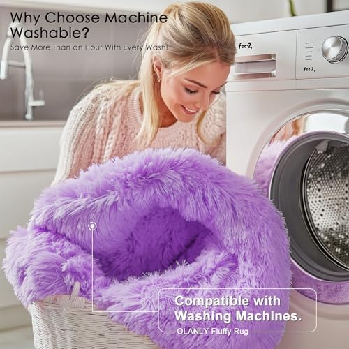 OLANLY Purple Round Rugs for Bedroom - Machine Washable, 5 ft Circle Area Rugs for Living Room, Soft and Fluffy Shaggy Carpet for Teen Girls and Boys, Nursery Rooms, Dorms, Home Decor Aesthetic