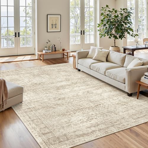 Soalmost 7x9 Area Rug for Living Room Washable Rugs Non-Slip Beige