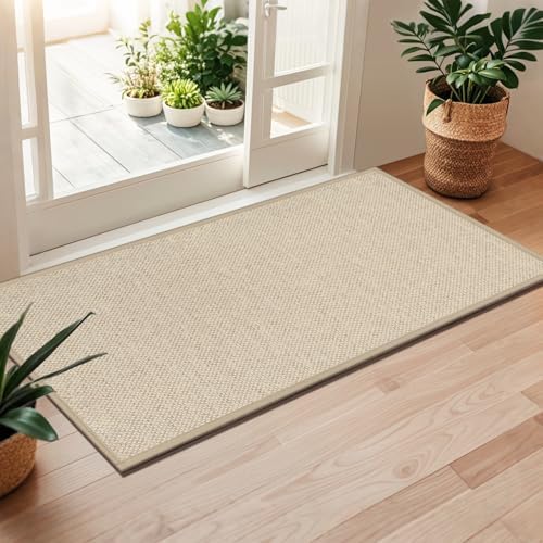 LEKEEPGO Door Mat 24"x47", Non Slip Washable Indoor Door Mat, Khaki