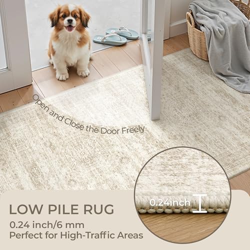 4x10 Runner Rug Non Slip,Washable Hallway Runner Rug,Beige