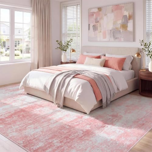 8x10 Area Rug for Living Room, Abstract Washable Large Rugs,Dusty Pink
