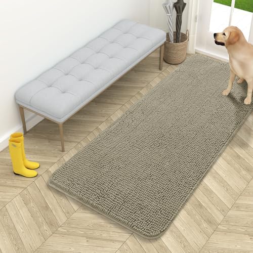 OLANLY Dog Door Mat for Muddy Paws 54x24, Super Absorbent Chenille Mud Mat