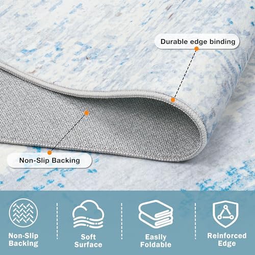 9x12 Washable Area Rug for Living Room Bedroom: Non-Slip Modern Light Blue