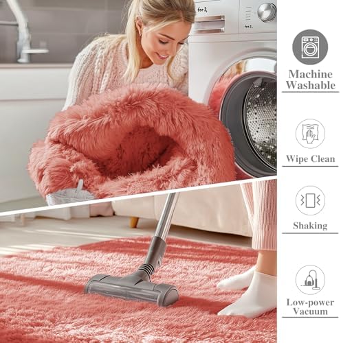 OLANLY 3x5 Machine Washable Small Bedside Rug, Soft Fluffy Shaggy Rugs for Living Room, Bedroom, Indoor Floor Carpet for Kids Girls and Boys, Preppy Dorms, Nursery, Home Decor Aesthetic, Rust Red