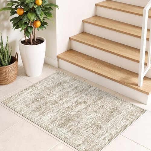 2x3 Rug Non Slip, Small Washable Entryway Rug,Brown
