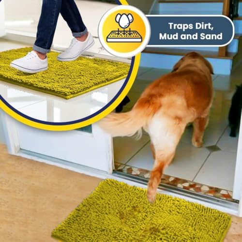 Muddy Mat® | Super Water Absorbent Door Mat Indoor, Microfiber Quick Dry Chenille Entryway Rug,Slip Resistant Front Door Mat,Indoor Mats for Entryway,Machine Washable Pet Rug, Lemon Yellow 24" x 40"