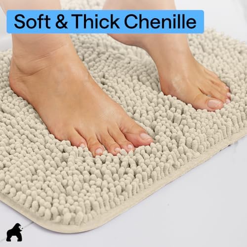 GORILLA GRIP Bath Rug Mat for Bathroom, Absorbent Chenille, 30x20 Sand