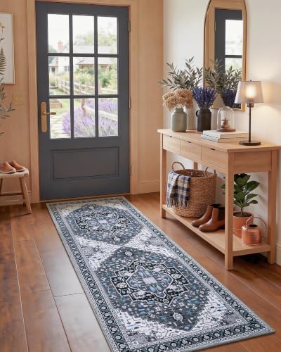 Macgace Washable Vintage Area Rug for Kitchen, 2x6 Black Runner Rugs