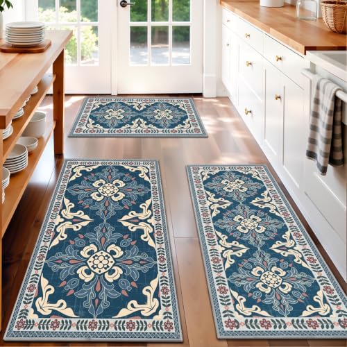 Kitchen Rugs Set of 3, Non Slip Washable Floor Mats with Water Absorbent