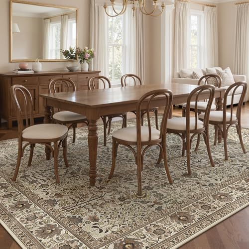 Bavni 9x12 Washable Area Rug for Living Room, Cream Brown