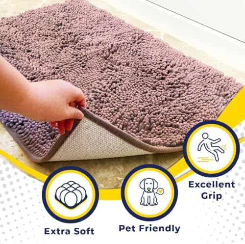 Muddy Mat® | Super Water Absorbent Door Mat Indoor, Microfiber Quick Dry Chenille Entryway Rug, Slip Resistant Front Door Mat, Indoor Mats for Entryway, Machine Washable Pet Rug, Blush Pink 16" x 24"