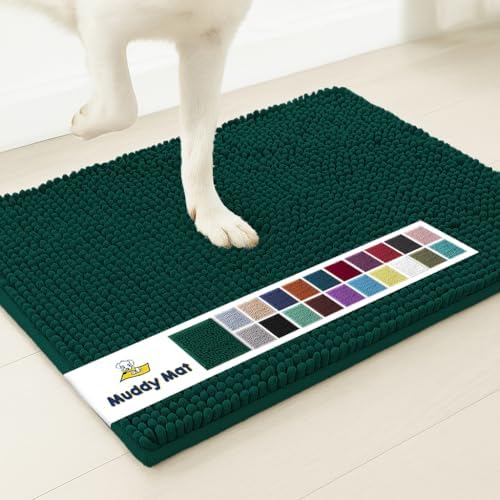 Muddy Mat® | Super Water Absorbent Door Mat Indoor, Microfiber Quick Dry Chenille Entryway Rug, Slip Resistant Front Door Mat, Indoor Mats for Entryway, Machine Washable Pet Rug, Dark Green 72"X48"