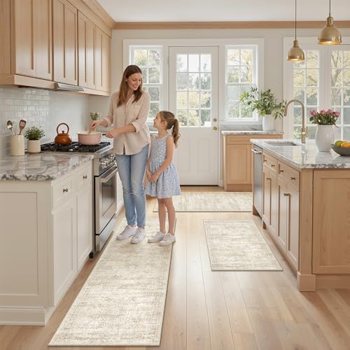 Kitchen Rugs Sets of 3, 2x3 2x4 2x5 Rug Runner,Beige